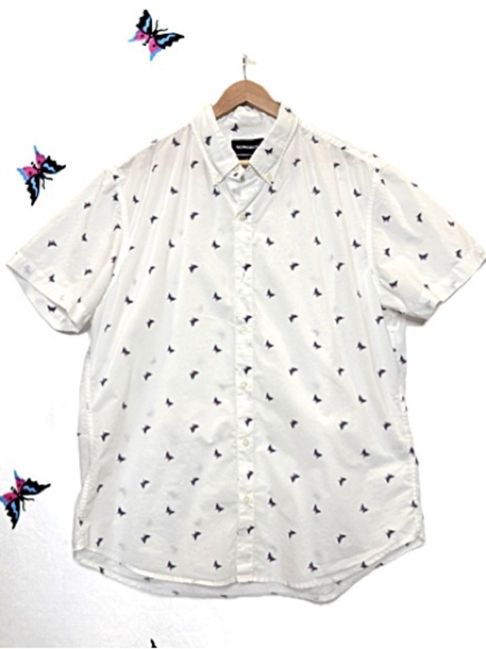 Bonobos Mens Butterfly Print Short Sleeve Button Down Shirt Size XL Slim Fit
